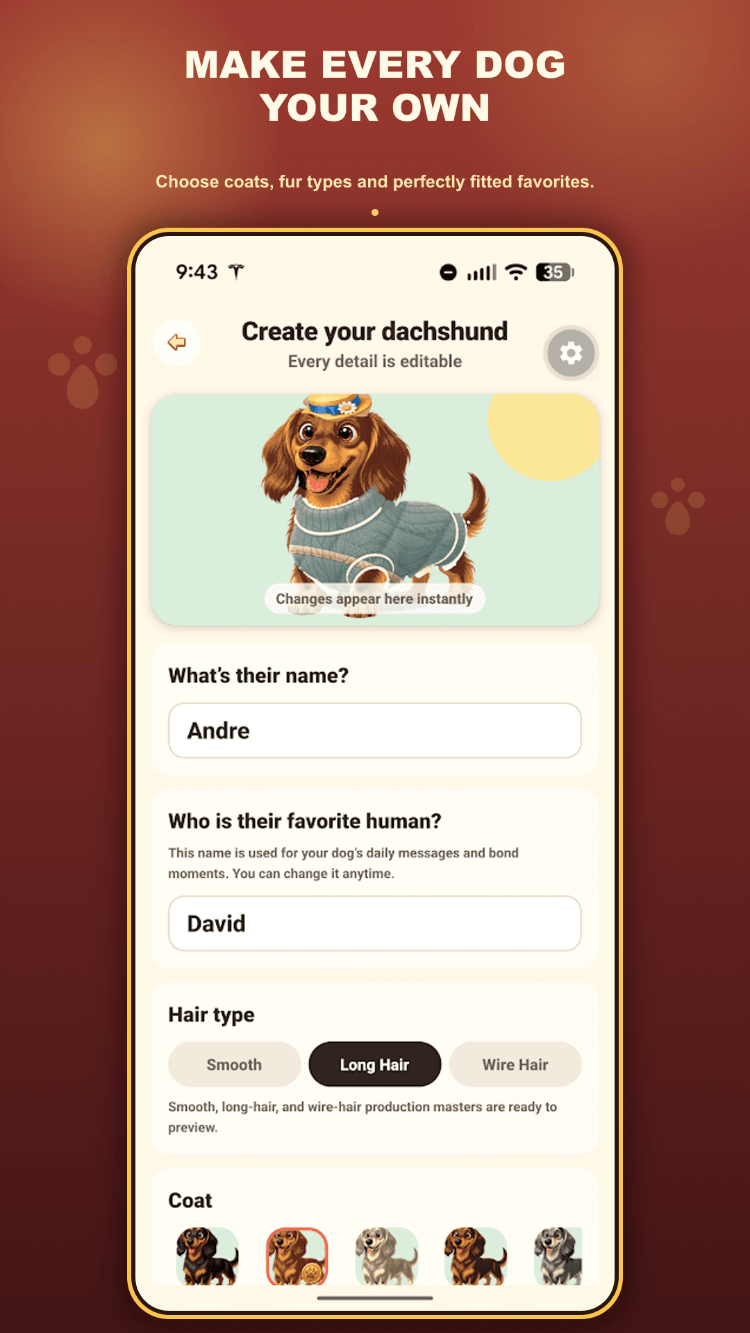 Create and customize your dachshund